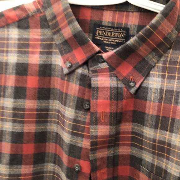 Pendleton Landry rust and gray plaid button up shirt, L - Picture 2 of 11